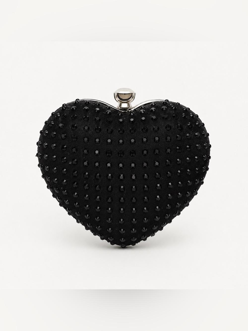 Unbranded Y2K Rhinestone Heart Clutch Bag Black Satin Evening Mini Purse